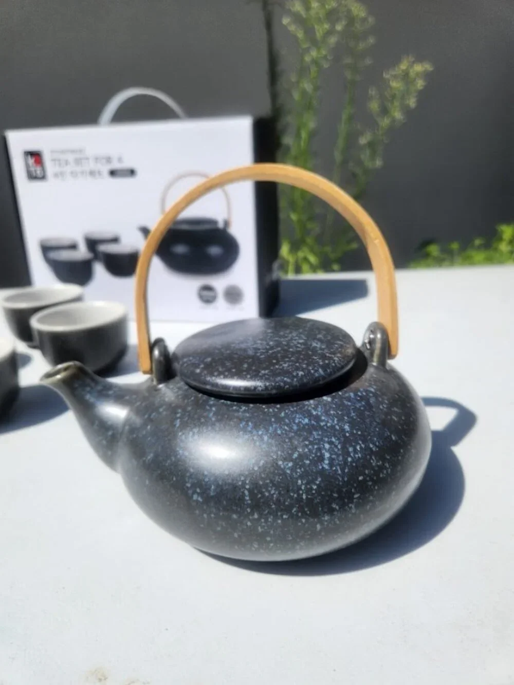 New Chinese Teapot Set Gray Speckled  Tea Cups Strainer Tea Pot